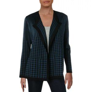 NWT Womens Size XS Anne Klein Blue Black Open Front Houndstooth Cardigan Sweater